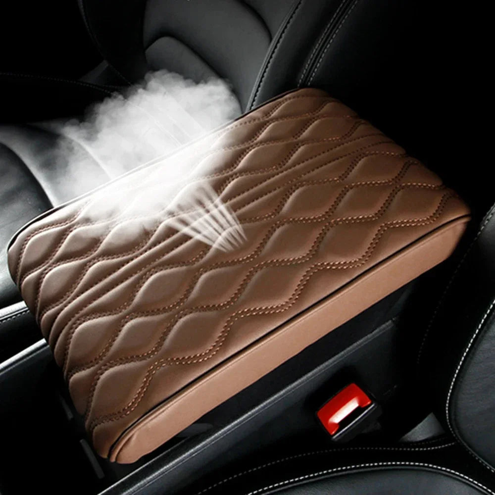 Cojín de cuero negro para reposabrazos central de coche