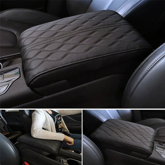 Cojín de cuero negro para reposabrazos central de coche
