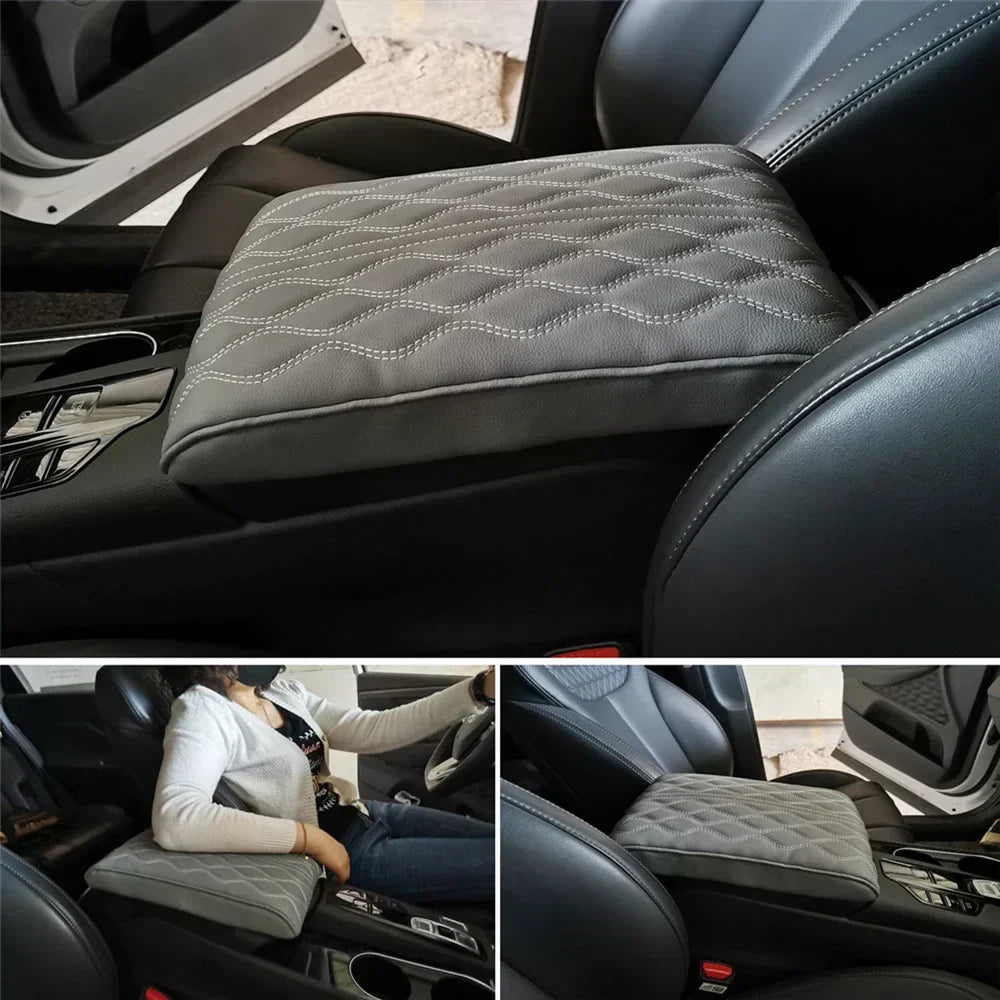 Cojín de cuero negro para reposabrazos central de coche