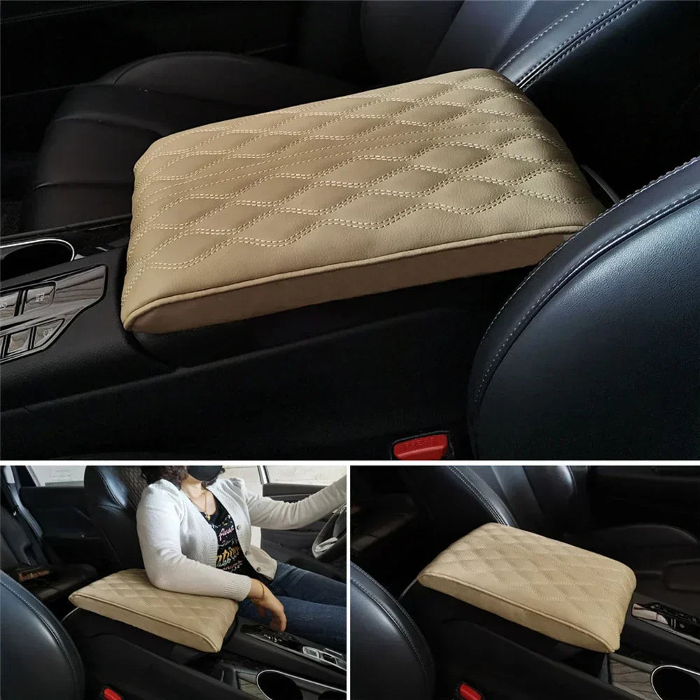 Cojín de cuero negro para reposabrazos central de coche